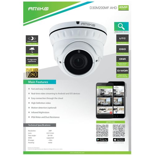 Amiko Home Analogna kamera, 2MP, 1080P/960H, IR30, IP66 - D30M200MF-AHD slika 2