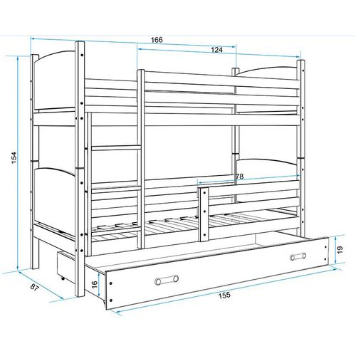 Drveni dječji krevet na kat Tami s ladicom - bijeli - 160x80 cm slika 2