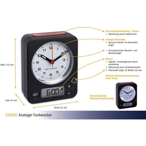 TFA Dostmann 60.1511.01 radijski budilica crna  Fluorescentno pokazivač slika 3