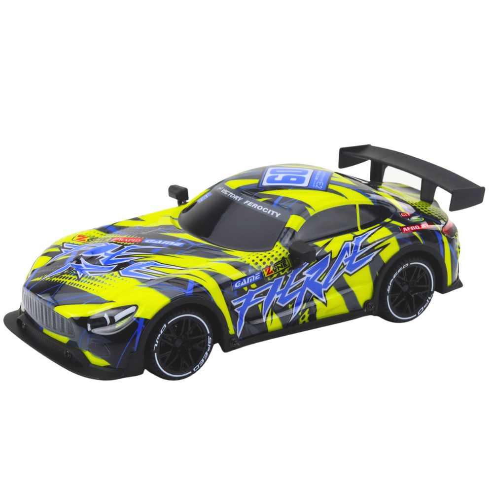 RC trkaći automobil s osvijetljenim tijelom žute boje slika 3