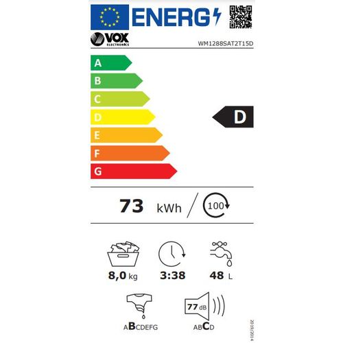Vox WM1288-SAT2T15D Veš mašina 8 kg, 1200 rpm, Auto Dos-R, SteamAssist, Dubina 52.7 cm slika 4