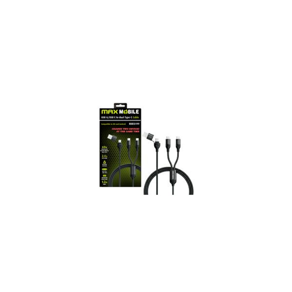 MAXMOBILE DATA KABEL USB/TYPE C - DUAL TYPE C RDD3199 BLACK 2.4A 60W 1.2m slika 2