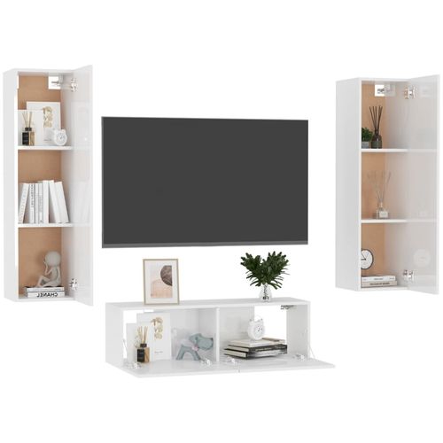 3-dijelni set TV ormarića visoki sjaj bijeli od iverice slika 3