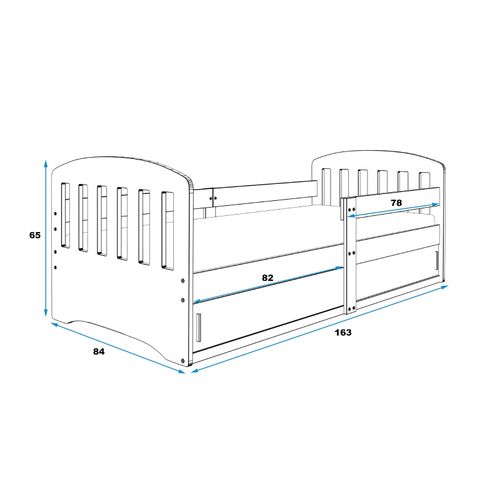 Drveni dječji krevet KLASIK s kliznom ladicom - 160x80cm - bijeli - crni slika 7