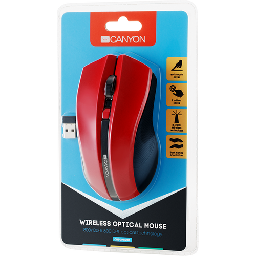 CANYON MW-5 2.4GHz wireless Optical Mouse with 4 buttons, DPI 800/1200/1600, Red, 122*69*40mm, 0.067kg slika 5