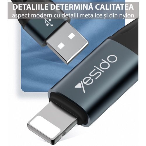 Yesido - Podatkovni kabel (CA-62) - USB na Lightning, 2,4 A, 1,2 m - crni slika 2