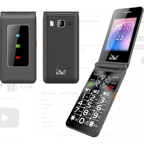 FLIP XXL MOBILNI TELEFON,Veliki displej u boji 2,8 inča, Dual SIM (2G), FM, BT, 1400 mAh slika 4