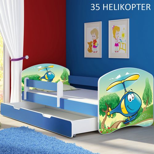 Dječji krevet ACMA s motivom, bočna plava + ladica 180x80 cm 35-helikopter slika 1