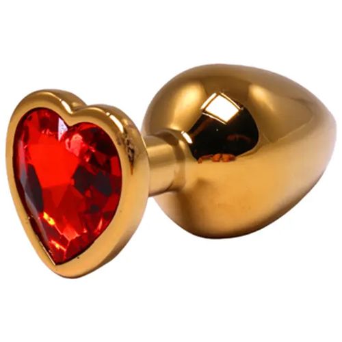 Veliki zlatni analni dildo srce sa crvenim dijamantom slika 1