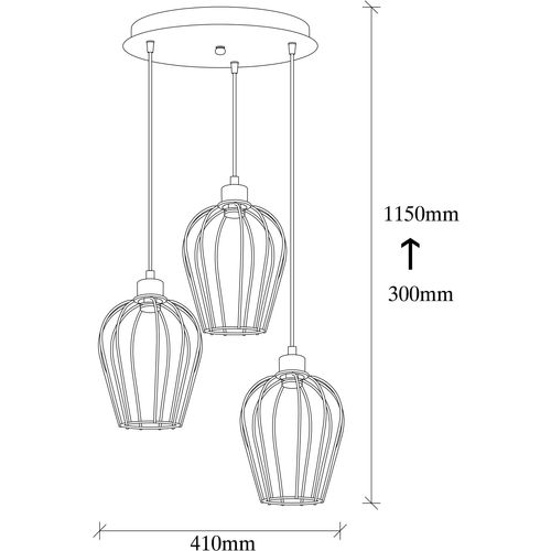 Opviq Visilica CARL crna, metal, promjer 41 cm, visina 115 cm, promjer sjenila 20 cm, visina 22 cm, podesvia visiana, duljina kabla 90 cm, 3 x E27 40 W, Tel - 6706 slika 3