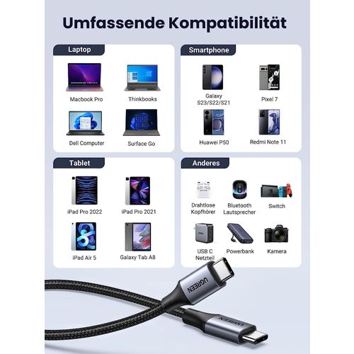 UGREEN USB-C na USB-C kabel za punjenje, 240W, 2M slika 3