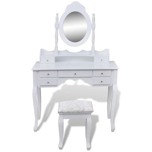 Toaletni stol s ogledalom i stolicom 7 ladica bijeli slika 49
