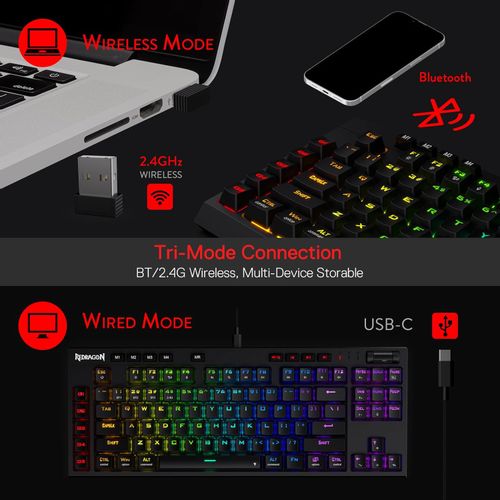 KEYBOARD - REDRAGON VISHNU PRO K596RGB-PRO WIRED & 2.4G & BT RED SWITCH slika 3