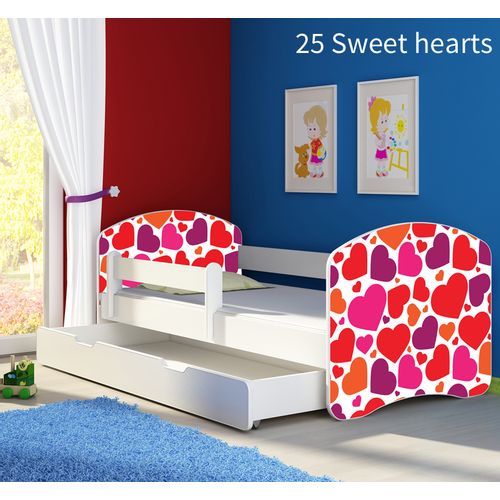 Dječji krevet ACMA s motivom, bočna bijela + ladica 160x80 cm - 25 Sweet hearts slika 1