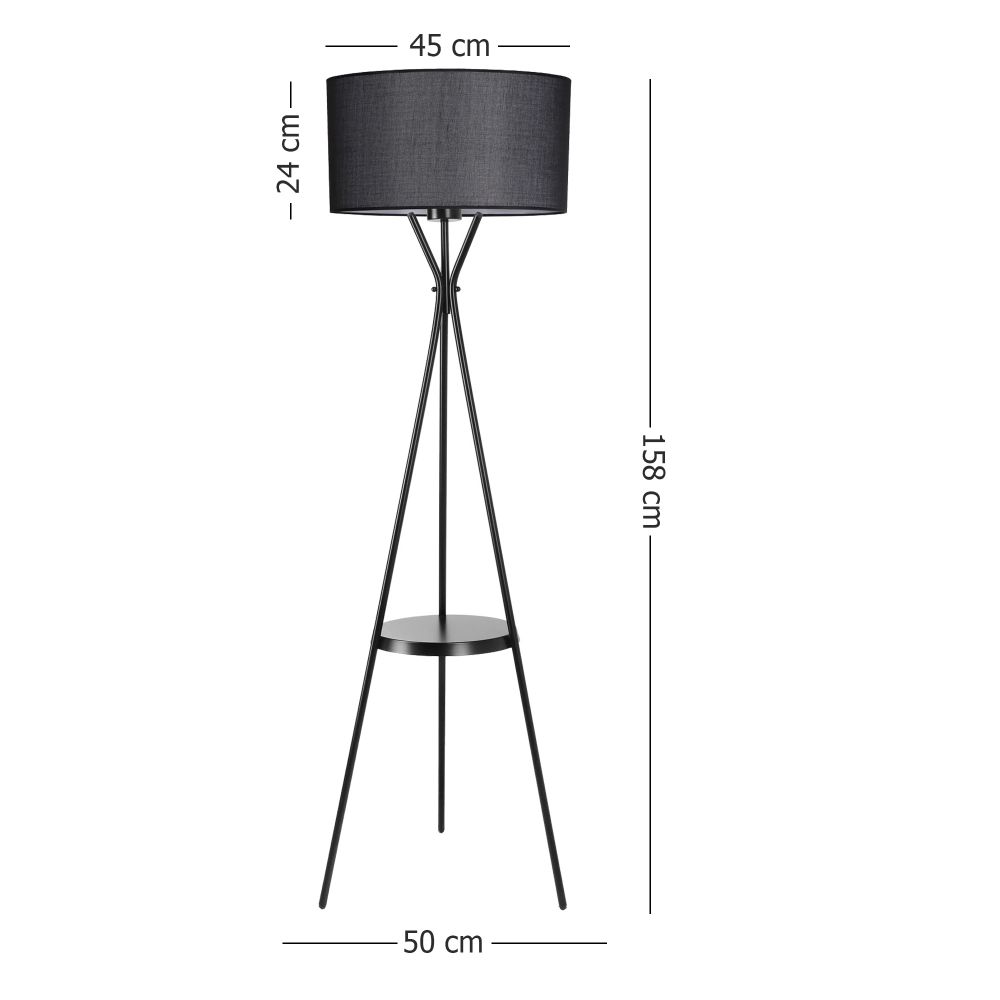Crni podni lampader s ugrađenom policom – cilindrični pleteni abažur (Venedik) slika 4