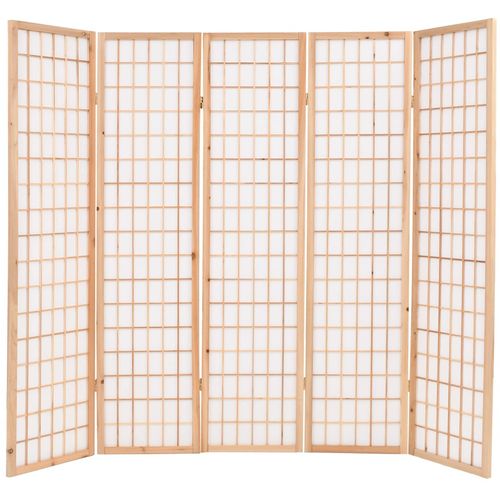 Sklopiva sobna pregrada s 5 panela u japanskom stilu 200x170 cm prirodna slika 32