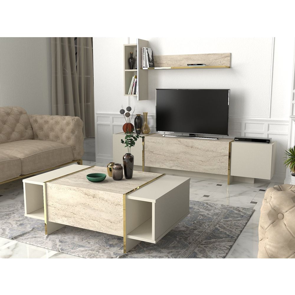 TV komoda Veyron - boje kamen travertin i pješčenjak slika 6