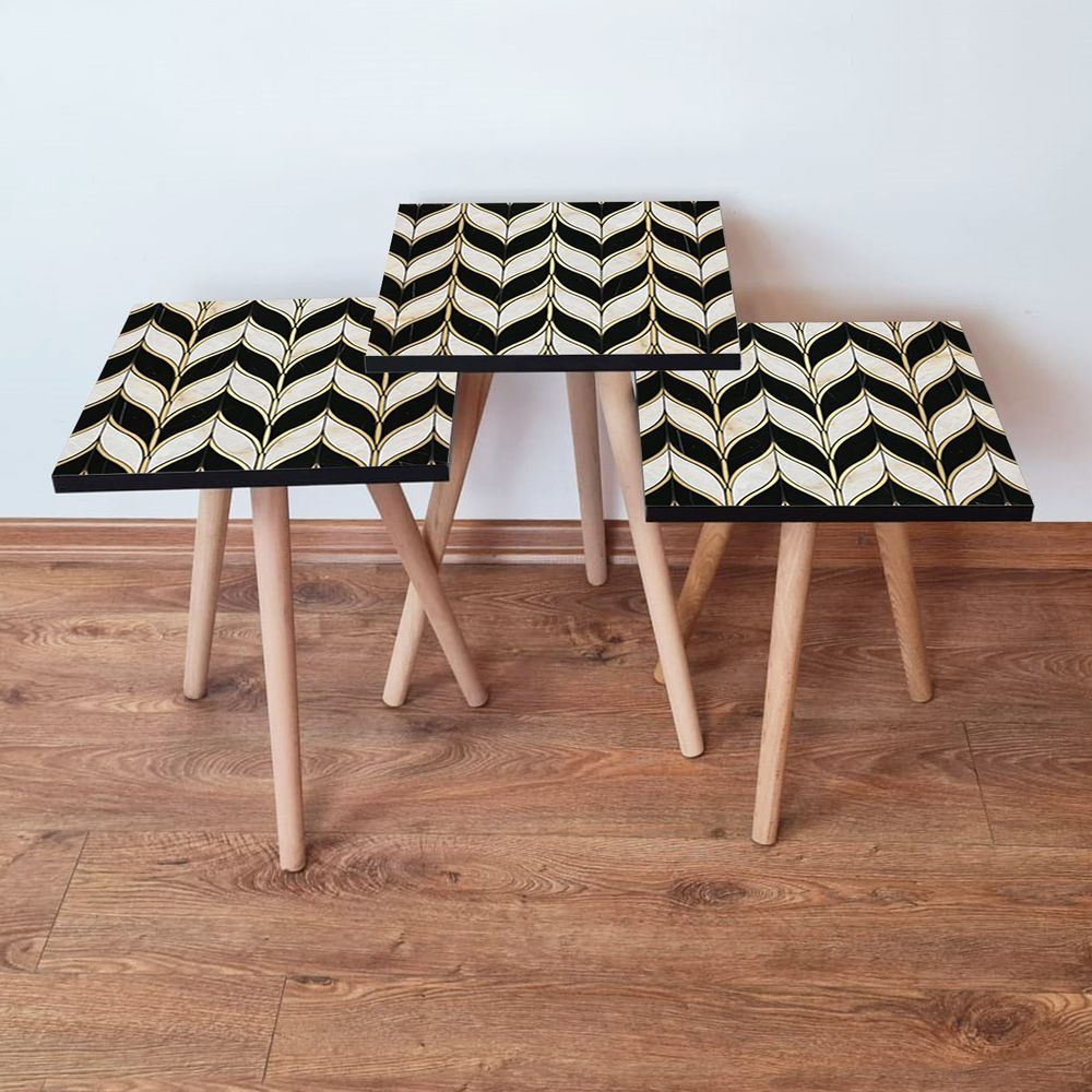 3Shp130 - Bijeli, Crni i Zlatni Set Nesting Stolova (3 Komada) slika 1
