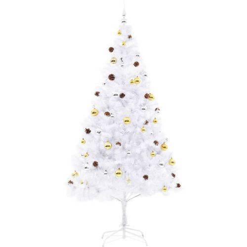 Umjetno božićno drvce s kuglicama i LED svjetlima bijelo 210 cm slika 12