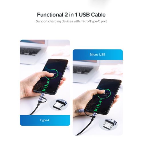 Ugreen pleteni kabel USB-A na Micro USB + USB-C, 1m slika 6