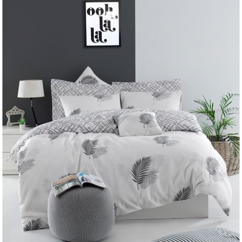 Set posteljine L'essential Maison Palma Grey White za bračni krevet slika 1