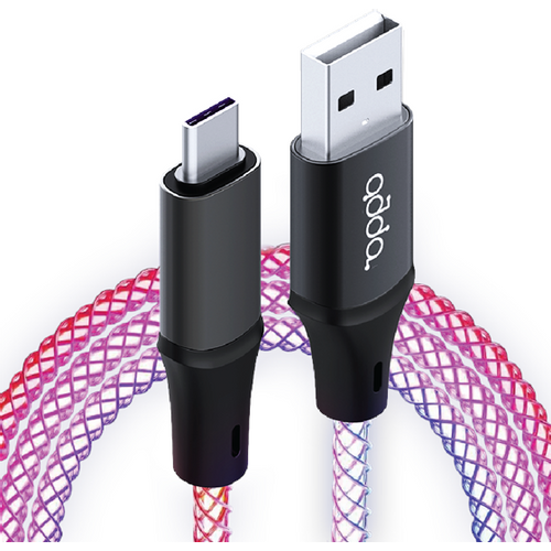Kabel ADDA USB-204-RGB, Ambient RGB Charge+Data, USB-A na Type-C, 15W, 1m, crni slika 1