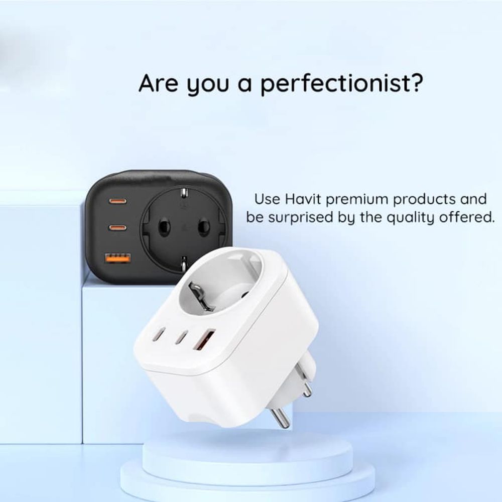Zidni punjač HAVIT UC142 30W 3A 1 x USB-A - 2 x USB-C - 1 x Schuko crni slika 2