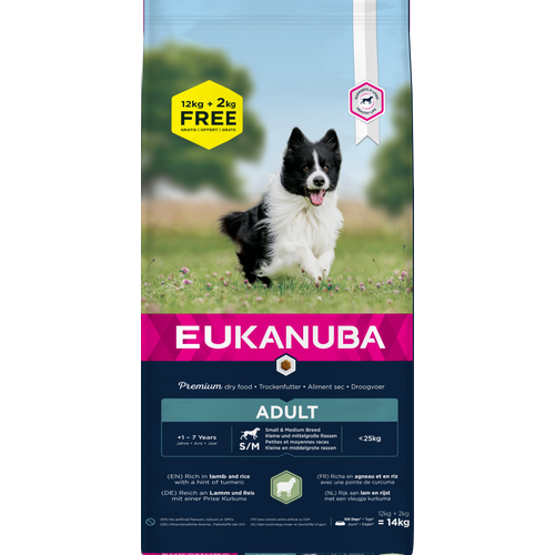 Eukanuba Adult Small&Medium breed, janjetina s rižom, 12 kg + 2 kg GRATIS slika 1