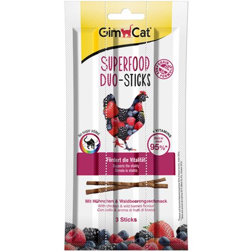 GimCat Superfood Duo Sticks poslastica za mačke, Piletina i Šumsko voće, 3 kom, 15 g slika 1