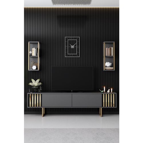 Woody Fashion Komoda za TV, Gold Line - Anthracite, Black slika 2