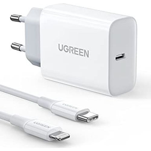 Kućni punjač UGREEN, 20W, PD Fast Charger + USB-C na Lightnin, bijeli, 1m slika 1