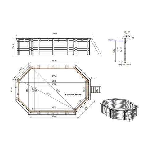 Drveni bazen 5,60*3,70 - V.1,25 m slika 5