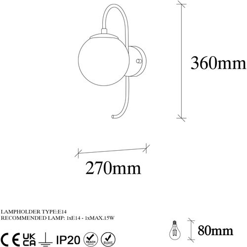 Opviq Zidna lampa JEWEL zlatna, metal- staklo 15 x 27 cm, visina 36 cm, E14  15 W, Jewel - 10560 slika 6