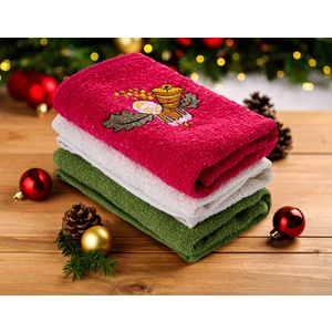 Wash towel set (3 pieces) Xmas - colours: Red, Green, White