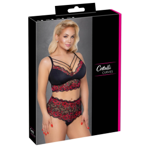 Cottelli CURVES grudnjak i gaćice crno/crveni 4XL