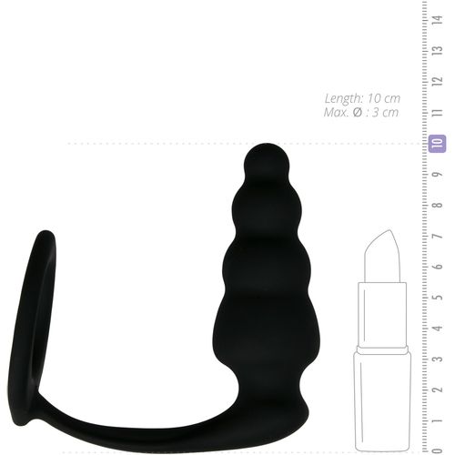Rebrasti analni čep sa prstenom za penis, crni slika 5