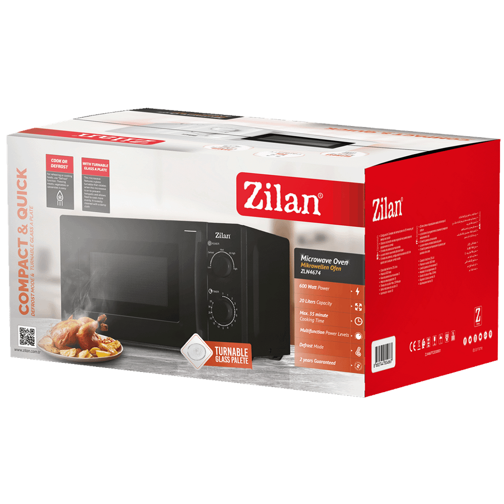 Zilan Mikrovalna pećnica, 600 W, zapremina 20 l,crna - ZLN4674 slika 2