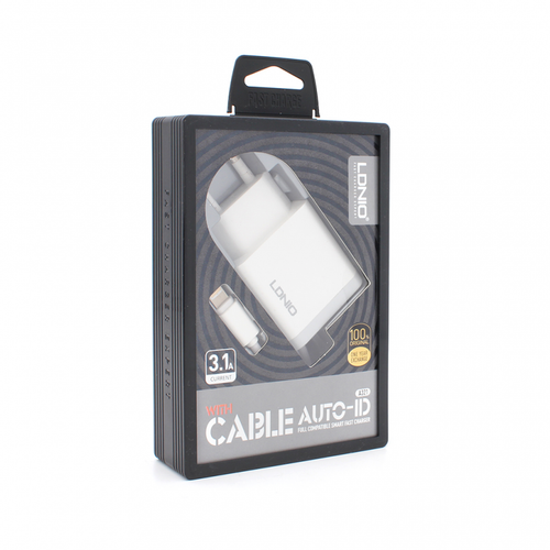 Kucni punjac LDNIO A321 3.1A dual USB sa lightning kablom beli slika 1