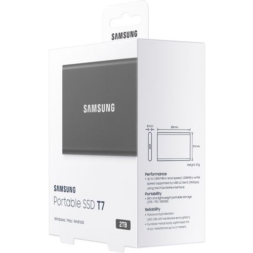 SAMSUNG Portable T7 2TB sivi eksterni SSD MU-PC2T0T slika 7