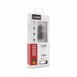 Auto punjac LDNIO C304Q Quick Charger 3.0 USB 5V 3.0A sa type C kablom crveni