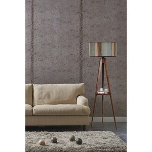 Sehbalı tripod lambader ceviz silindir renkli abajurlu Multicolor Floor Lamp