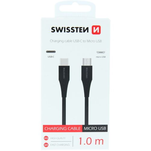 SWISSTEN kabel USB-C/microUSB, 3A, 1m, crni slika 1