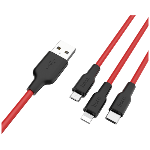 hoco. USB kabel, 3in1, microUSB, type C, Lightning, 1.2 met., 2 A - X21 Silicone 3in1, Black/Red slika 4