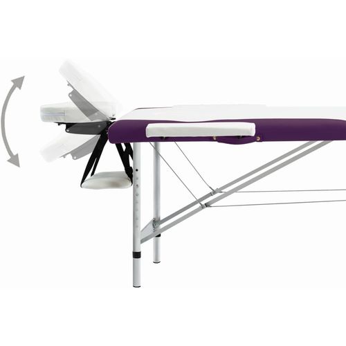 Sklopivi masažni stol s 2 zone aluminijski bijelo-ljubičasti slika 4