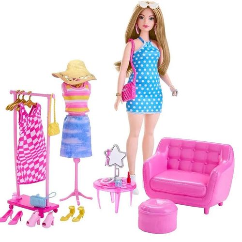 Barbie lutka i modni set s dodacima za ormar slika 2