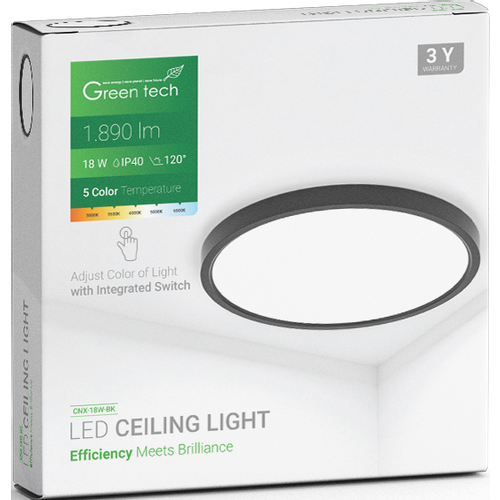 LED plafonjera Green Tech 18W, 5 CCT 3000K-3500K-4000K-5000K-6500K, fi22 cm slika 2