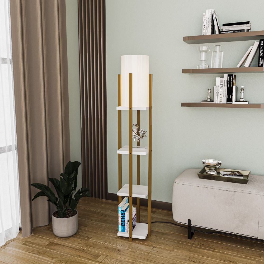 Stojeća Lampa sa Policama - 8119 Zlatna Bijela slika 3