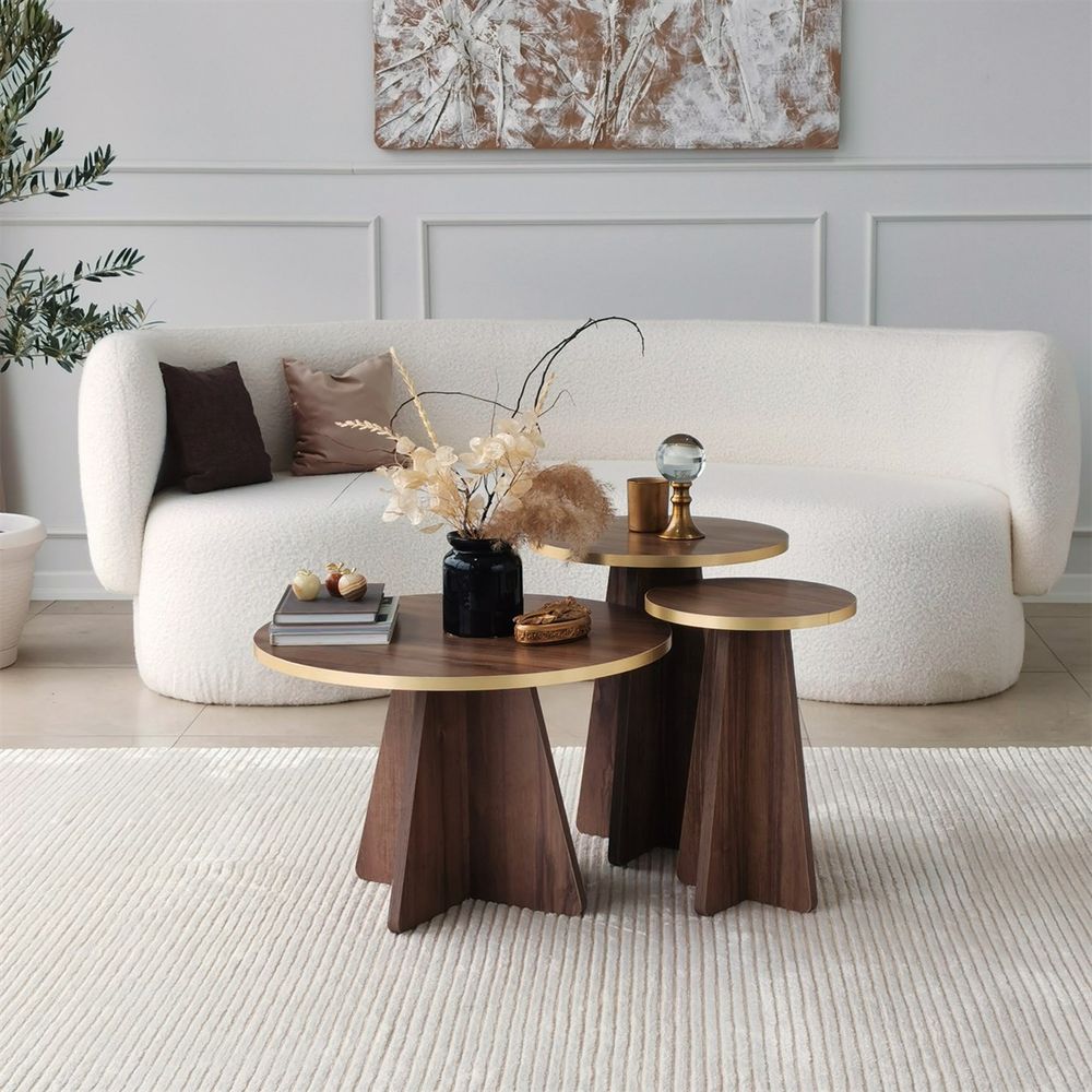 Stolić za kafu 'Mushroom - Gold, Walnut v2' u zlatno-orahovoj boji slika 5