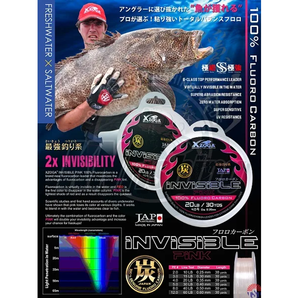 Xzoga 100% Fluorocarbon INVISIBLE PINK 12lb 0.27mm 30m slika 1