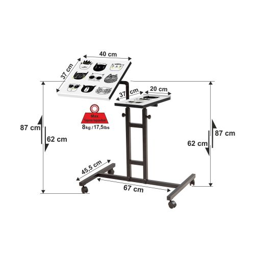 Woody Fashion Samostojeći stol za prijenosno računalo, Bijela boja Crno, Glen Cats - White, Black slika 5